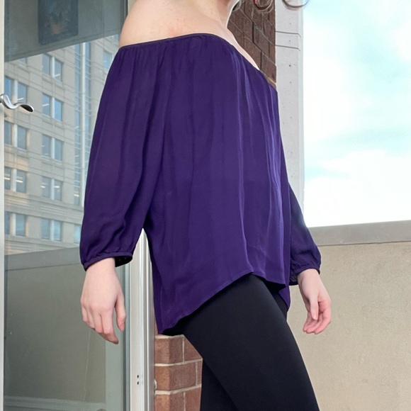 100% silk off the shoulder purple top. - Picture 3 of 3